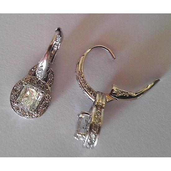 Diamante radiante e redondo de 3,50 quilates Leverback em ouro branco 14K - harrychadent.pt
