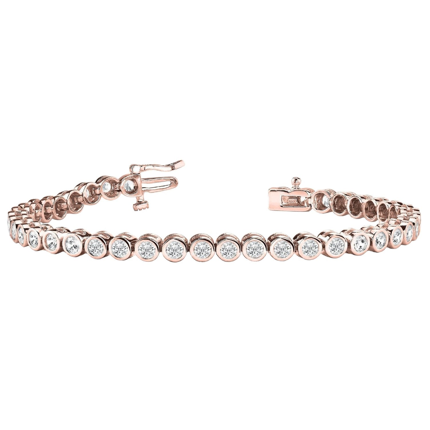 Conjunto de moldura de ouro rosa 14K com 5.60 quilates de pulseira de diamante com corte redondo - harrychadent.pt