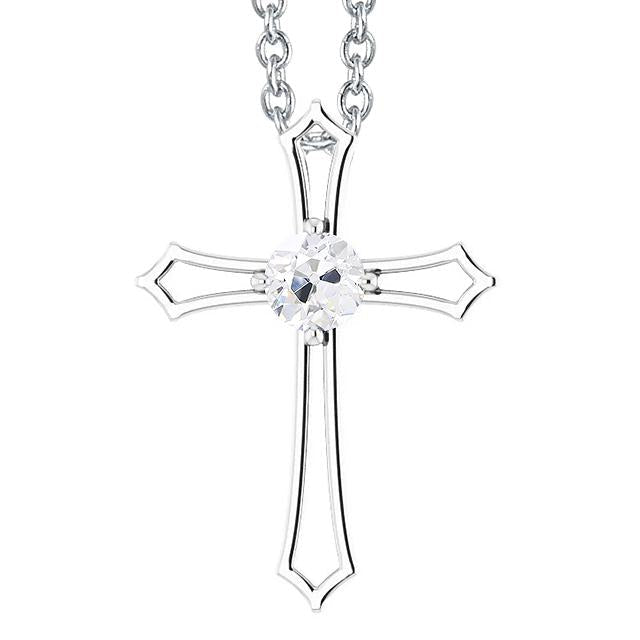 Pendente redondo de diamante com cruz de 1 quilate em ouro branco europeu 14K - harrychadent.pt