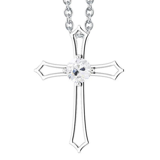 Pendente redondo de diamante com cruz de 1 quilate em ouro branco europeu 14K - harrychadent.pt
