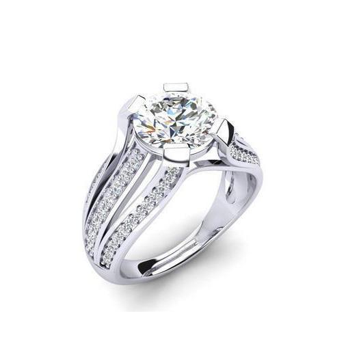 Anel de noivado de diamante de 3.50 ct de corte redondo em ouro branco 14K - harrychadent.pt