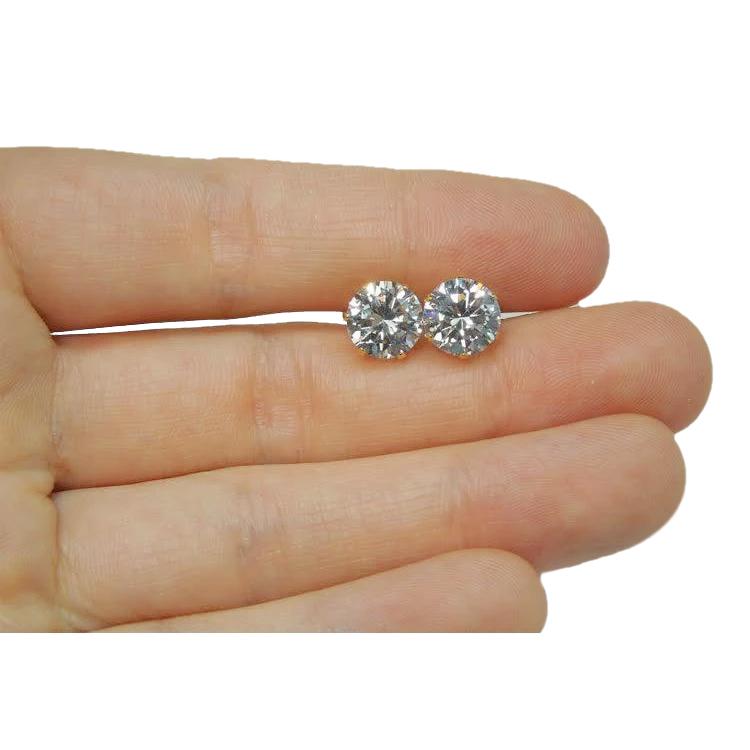 Orecchino a bottone da donna con diamante taglio rotondo 4 carati in oro giallo 14K - harrychadent.pt