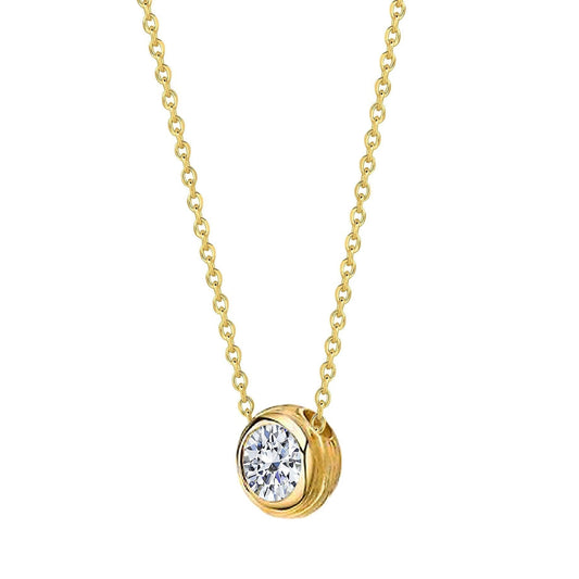 Collana con ciondolo con diamante solitario taglio rotondo. oro giallo 2.0 carati 14K - harrychadent.pt