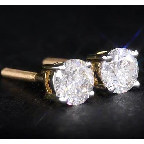 Diamante redondo de 1.80 quilates e configuração da cesta de brincos com pino ouro amarelo 14K - harrychadent.pt