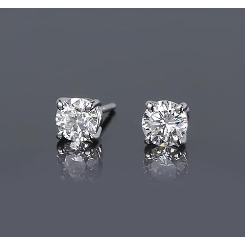 Brinco de diamante redondo com pino de 1.50 quilates estilo pino em ouro branco 14K - harrychadent.pt