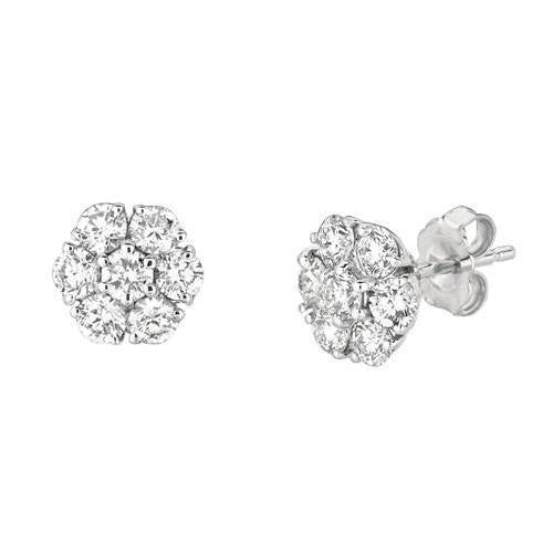 Brinco redondo de diamante com pino e flor estilo 1.50 quilates em ouro branco 14K - harrychadent.pt
