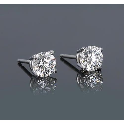 Brincos de diamante redondos com pino de 1.50 quilates estilo pino em ouro branco 14K - harrychadent.pt