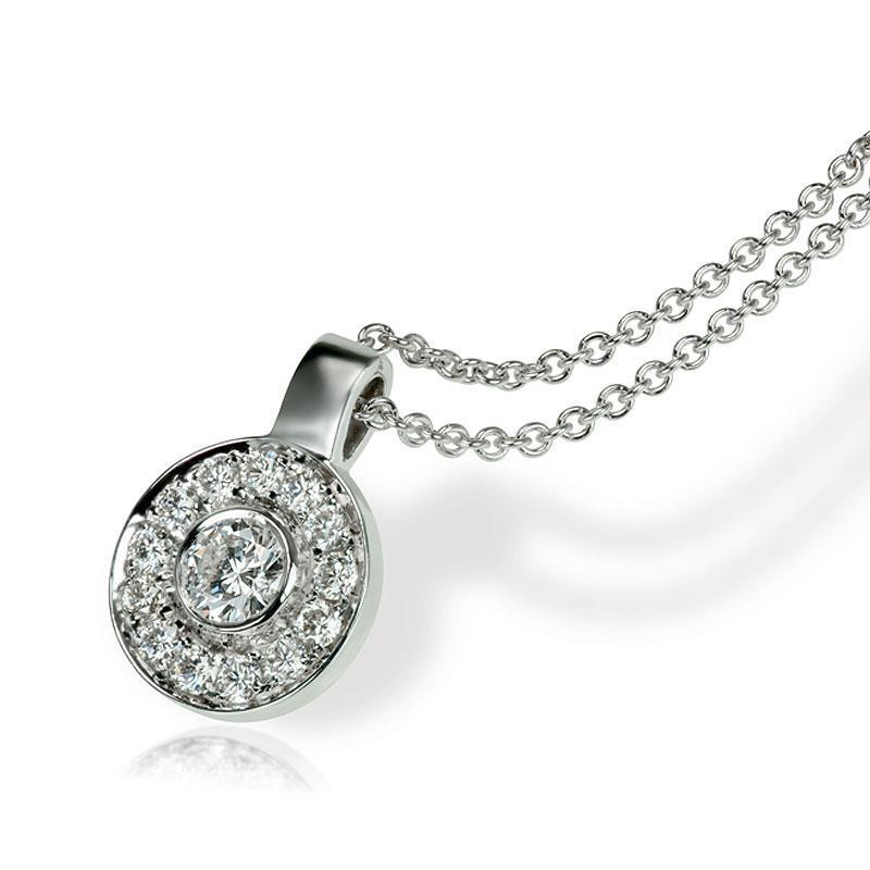 Colar de pingente de diamante redondo halo 1.5 quilates em ouro branco sólido 14K - harrychadent.pt