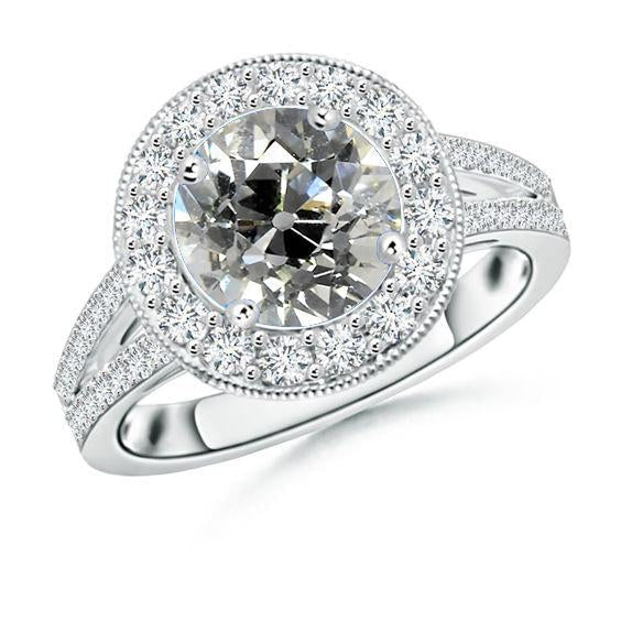 Anel redondo Halo Diamond Old Cut 3.50 quilates Milgrain Gold Split Shank - harrychadent.pt