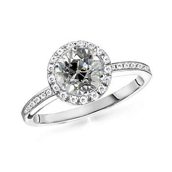Anel redondo de diamante Halo antigo com corte de mina e joias de ouro com detalhes de 2 quilates - harrychadent.pt
