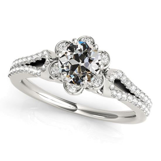 Anel de diamante redondo de minerador antigo halo flor estilo haste dividida 4.50 quilates - harrychadent.pt