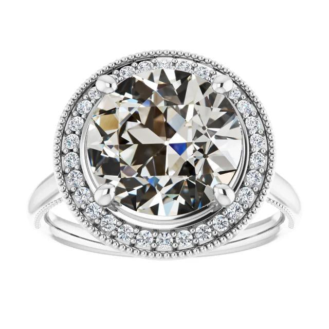 Anel de halo de diamante redondo antigo corte 14K joias de ouro 7.50 quilates - harrychadent.pt