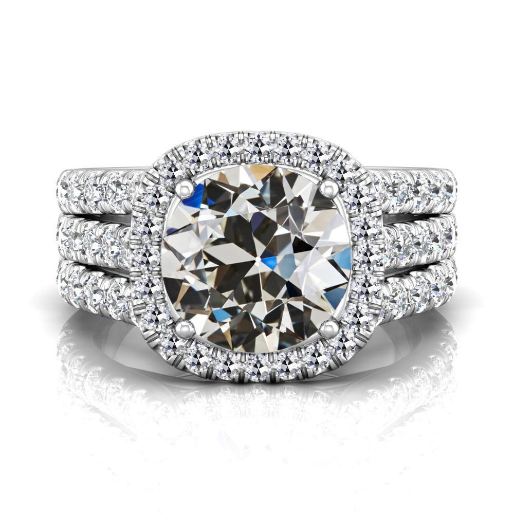 Anel de halo redondo de diamante antigo com corte triplo acentos 8.50 quilates - harrychadent.pt