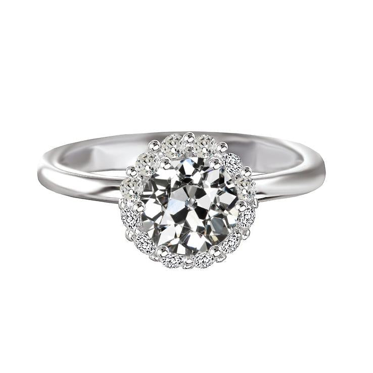Diamante redondo de corte de mina antigo anel de aniversário de halo de 3 quilates de ouro 14K - harrychadent.pt