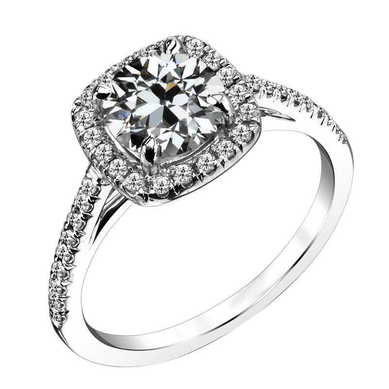 Anel de halo de diamante redondo antigo com corte de mina com detalhes de 5 quilates - harrychadent.pt