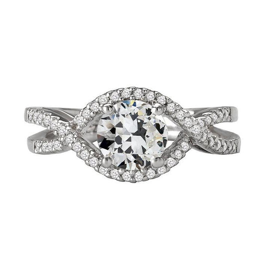 Anel de casamento redondo de diamante antigo de corte de mina halo dividido haste 4 quilates - harrychadent.pt