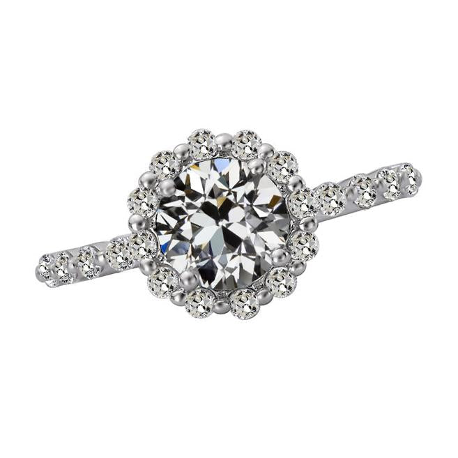 Anel de halo de diamante redondo antigo de mineiro com detalhes em ouro 14K 4.50 quilates - harrychadent.pt