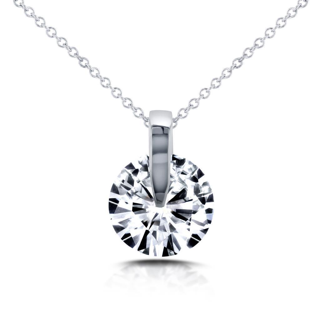Solitaire redondo colar de diamantes pingente de ouro branco 2.0 quilates 14K - harrychadent.pt
