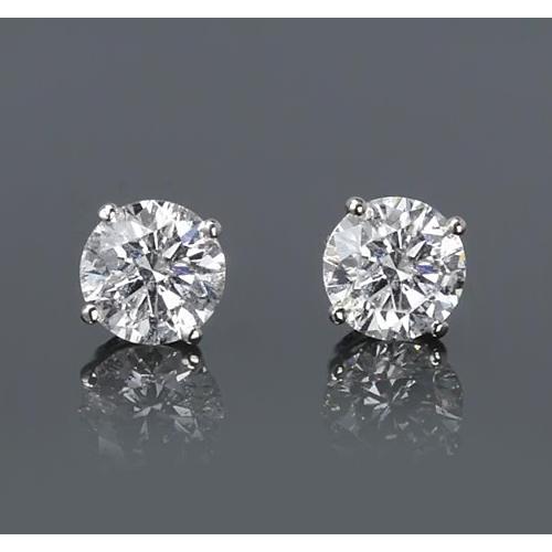 Brinco de pino redondo simples diamante ouro branco 14K 2 quilates - harrychadent.pt