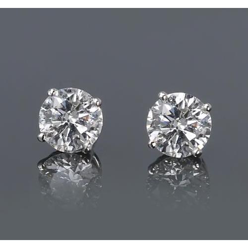 Brinco de pino redondo simples diamante ouro branco 14K 2 quilates - harrychadent.pt