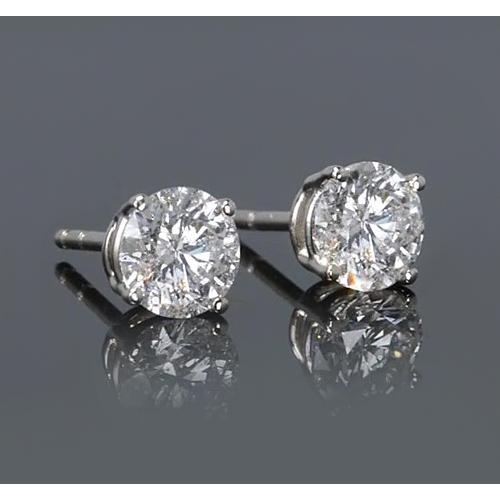 Brinco de pino redondo simples diamante ouro branco 14K 2 quilates - harrychadent.pt