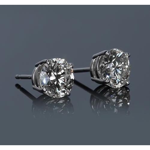 Brinco de pino redondo simples diamante ouro branco 14K 2 quilates - harrychadent.pt
