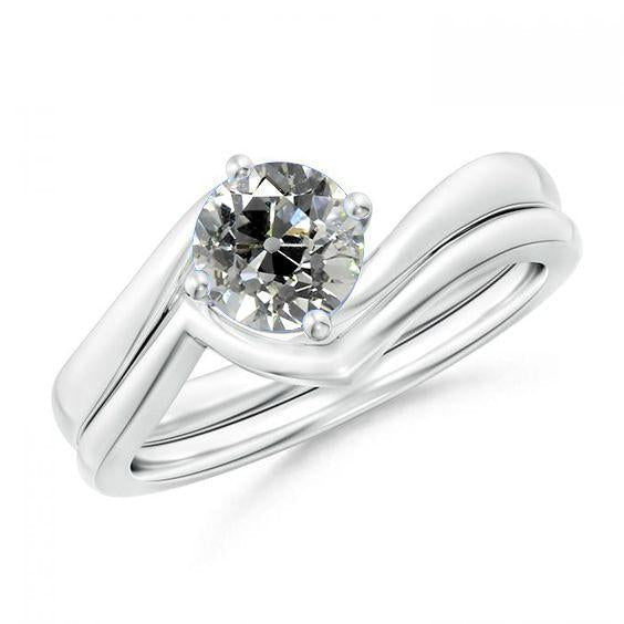 Conjunto de pulseira de anel de noivado de ouro solitaire redondo antigo corte de mina 1.50 quilates - harrychadent.pt