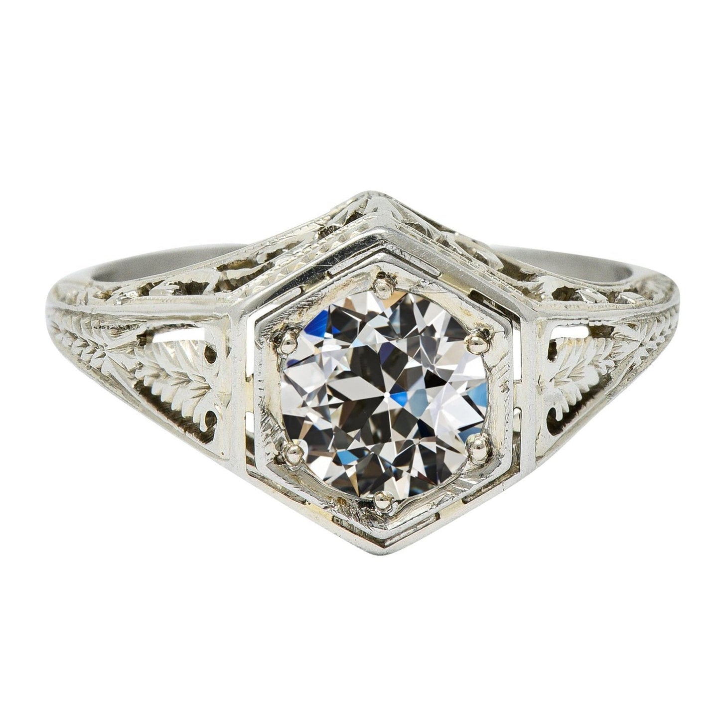 Solitaire Old Mine Cut Anel de Diamante Filigrana Estilo Vintage 3 Quilates - harrychadent.pt