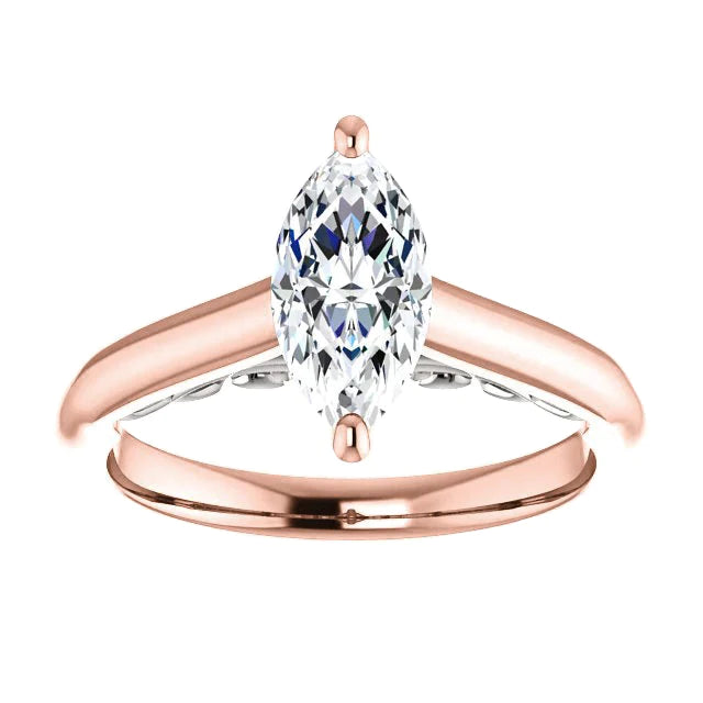 Anel Solitário Marquise Diamante 1.50 quilates Rosa Ouro 14K