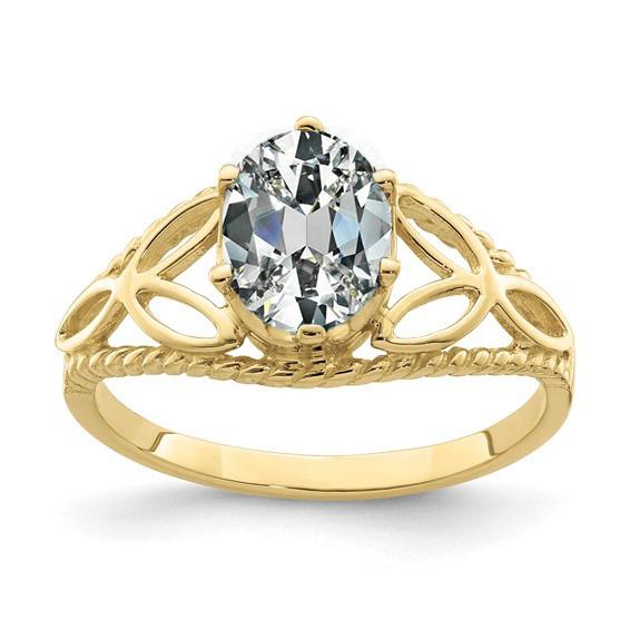 Anel Solitaire Oval Old Cut Diamond Trinity Knot Corda Estilo 3 Quilates - harrychadent.pt