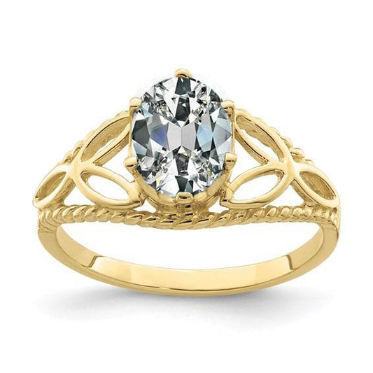 Anel Solitaire Oval Old Cut Diamond Trinity Knot Corda Estilo 3 Quilates - harrychadent.pt