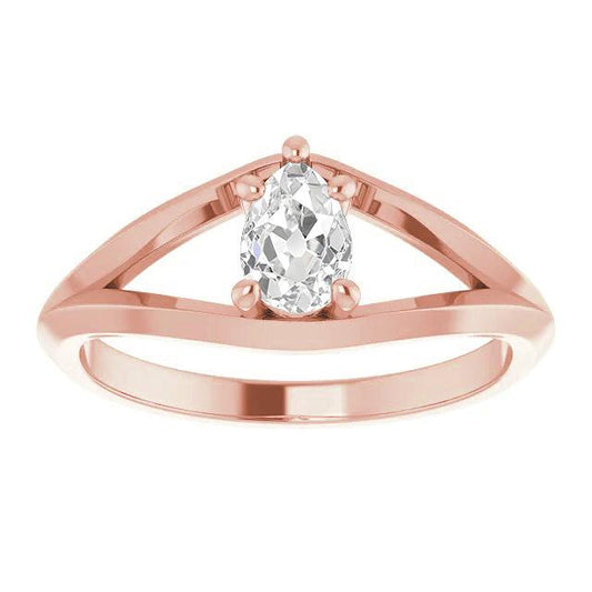 Anel Solitaire Pear Old Cut Diamond 5 pontas divididas com haste 1.50 quilates - harrychadent.pt