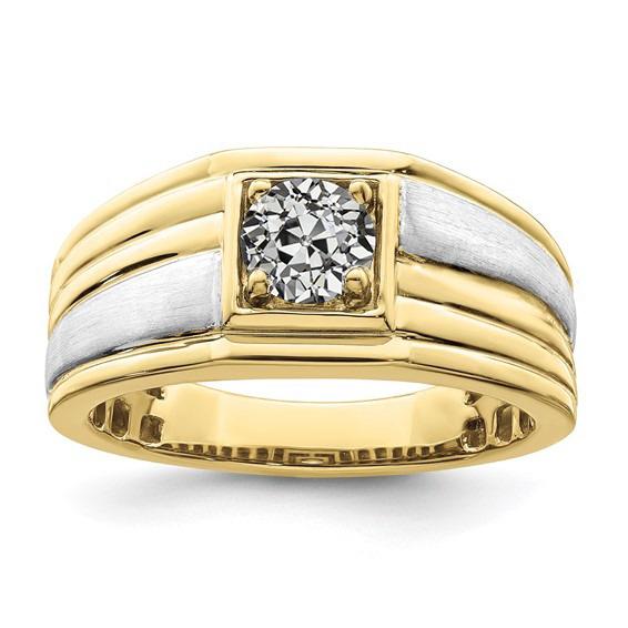 Anel Solitário Redondo Corte Antigo Diamante Ponta Centro Conjunto de Bisel 1 quilate Dois Tons