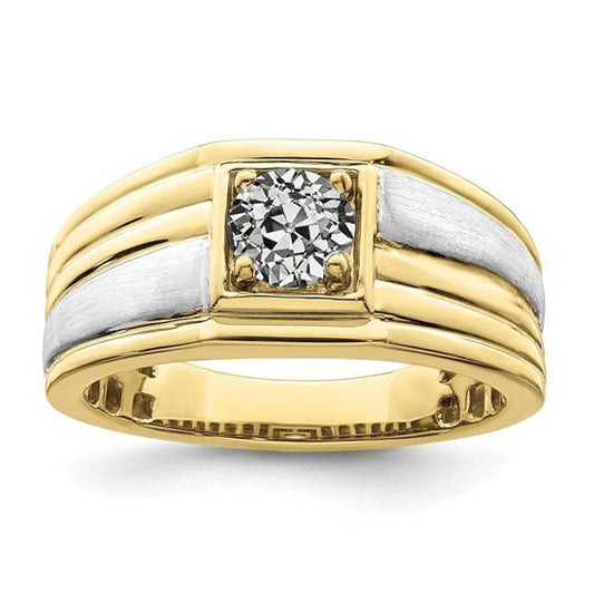 Anel Solitário Redondo Corte Antigo Diamante Ponta Centro Conjunto de Bisel 1 quilate Dois Tons