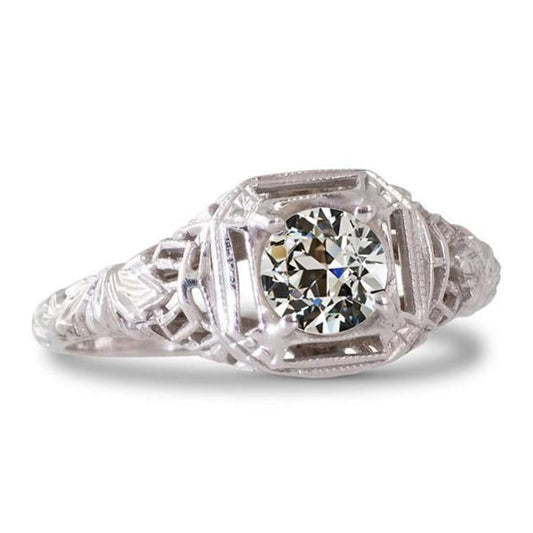 Anel Solitaire Redondo Antigo Mineiro Diamante Filigrana Estilo Antigo 2 Quilates - harrychadent.pt