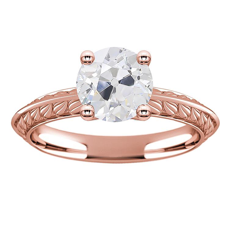 Solitaire redondo antigo corte da mina anel de diamante 3 quilates rosa ouro 14K - harrychadent.pt