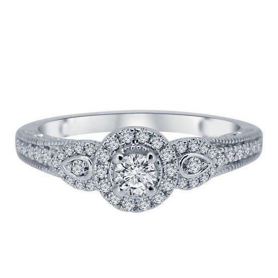 Anel de halo de diamantes cintilantes de estilo antigo com detalhes 2,50 Ct WG 14K - harrychadent.pt