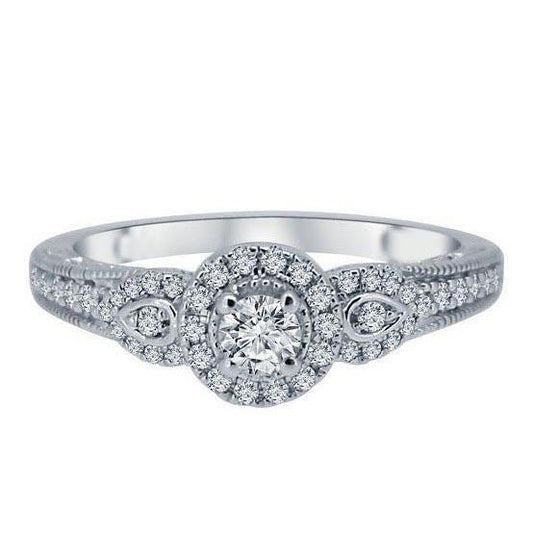 Anel de halo de diamantes cintilantes de estilo antigo com detalhes 2,50 Ct WG 14K - harrychadent.pt
