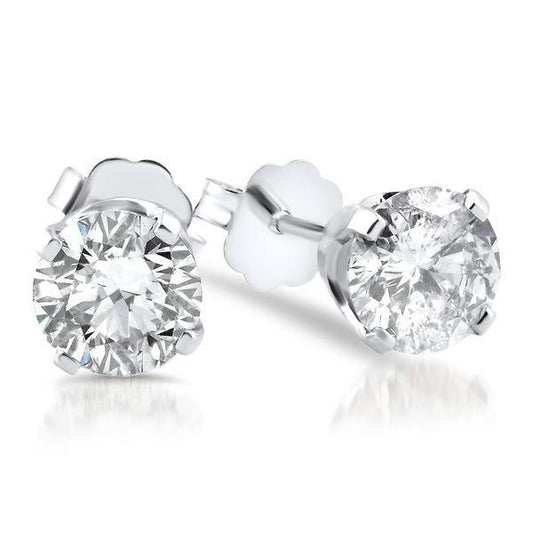 Brinco redondo espumante com corte redondo de 3 quilates e diamantes em ouro branco 14K - harrychadent.pt