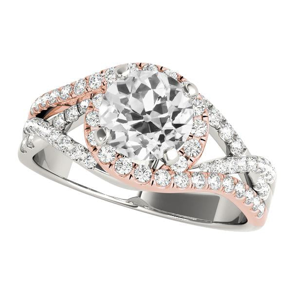 Anel de halo de dois tons com corte antigo redondo diamante dividido haste 5 quilates - harrychadent.pt