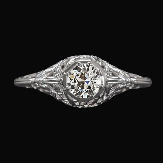 Anel Solitário Estilo Vintage Old Mine Cut Diamond 1.50 quilates Filigrana - harrychadent.pt