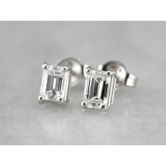 Brinco feminino de ouro branco 14K e 1 quilates com diamante cortado em esmeralda - harrychadent.pt