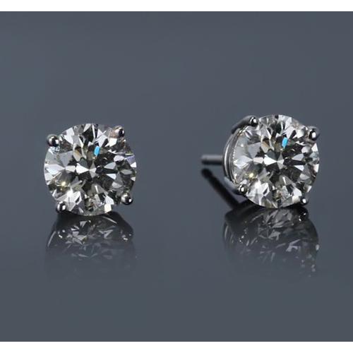 Brinco de pregos de diamante redondo de ouro branco 14K 2 quilates de quatro pontas - harrychadent.pt