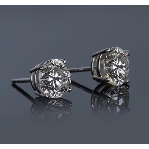 Brinco de pregos de diamante redondo de ouro branco 14K 2 quilates de quatro pontas - harrychadent.pt