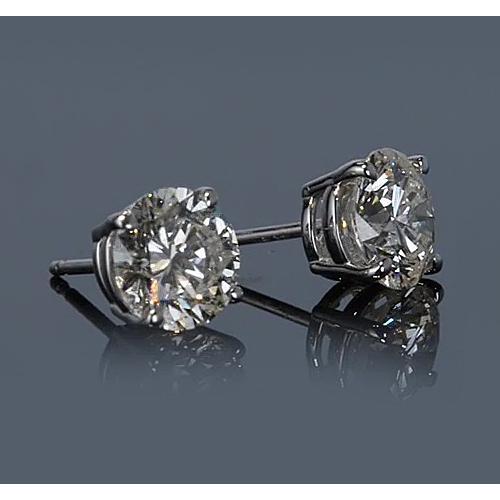 Brinco de pino redondo de diamante com quatro pontas em ouro branco 14K 3 quilates F Vs1 - harrychadent.pt