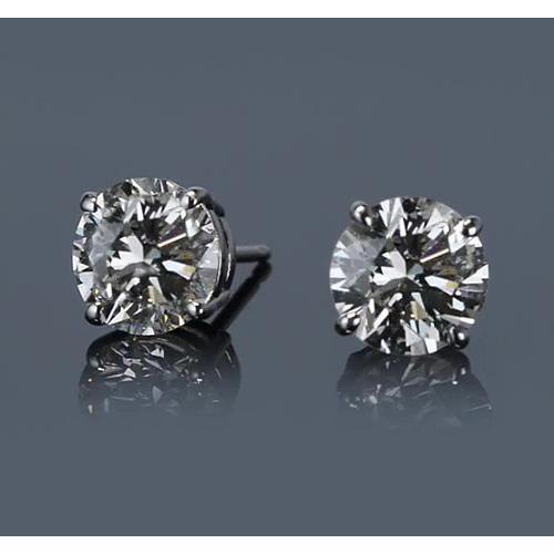 Brinco de pino redondo de diamante com quatro pontas em ouro branco 14K 3 quilates F Vs1 - harrychadent.pt
