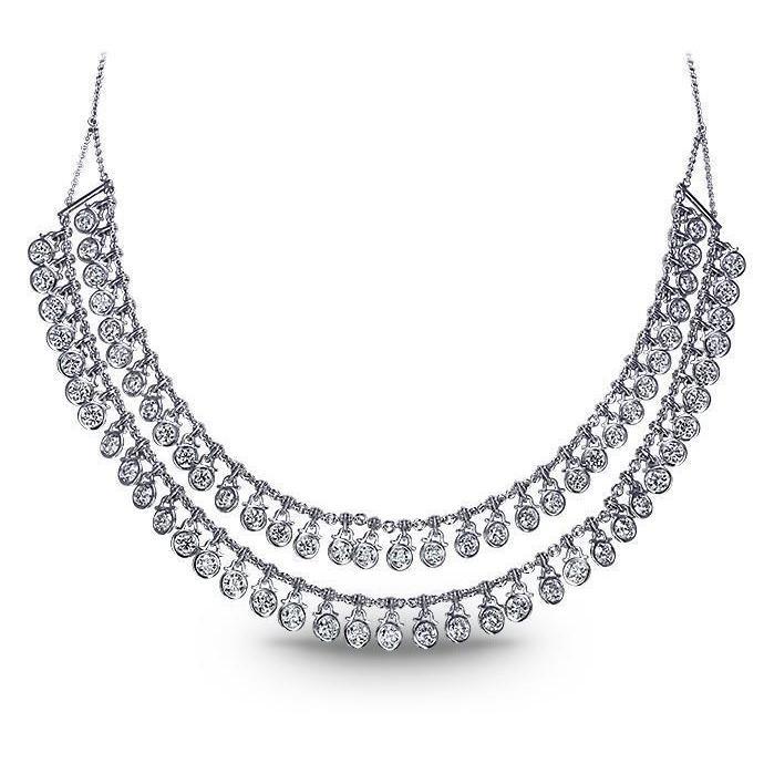 Colar feminino de ouro branco 14K dupla fileira 30 quilates diamantes - harrychadent.pt