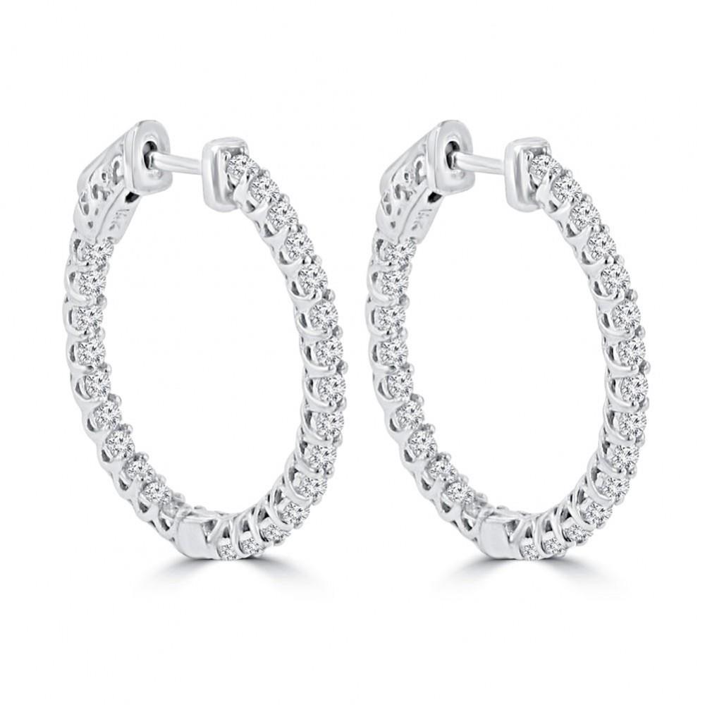 Brincos de argola em ouro branco 14K com corte redondo lindo de 3.5 ct e diamantes novos - harrychadent.pt
