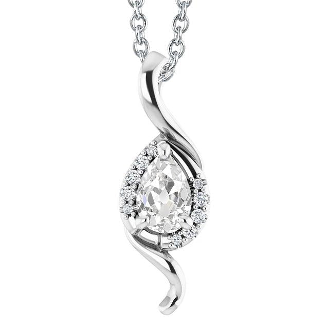 Ouro branco 14K diamante pingente pêra corte antigo mineiro 2.50 quilates - harrychadent.pt