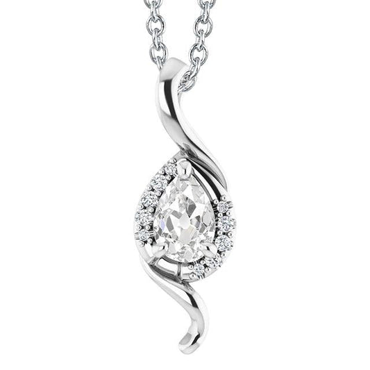 Ouro branco 14K diamante pingente pêra corte antigo mineiro 2.50 quilates - harrychadent.pt